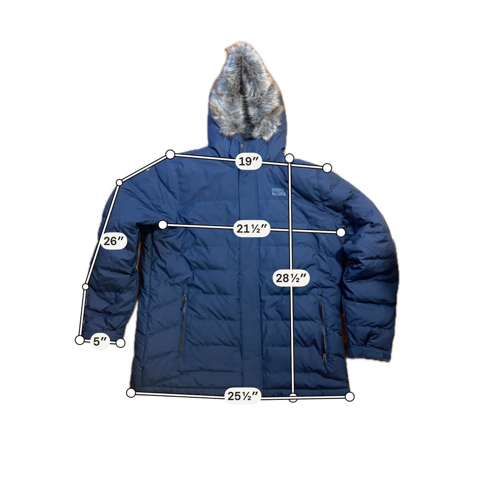 Eddie Bauer Boundary Pass Down Parka Mens XL Navy Blue NEW Fur Hood 650 Fill - Picture 2 of 4